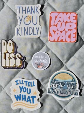 Assorted Vinyl Phrase Sticker Pack - Colorful Retro Designs